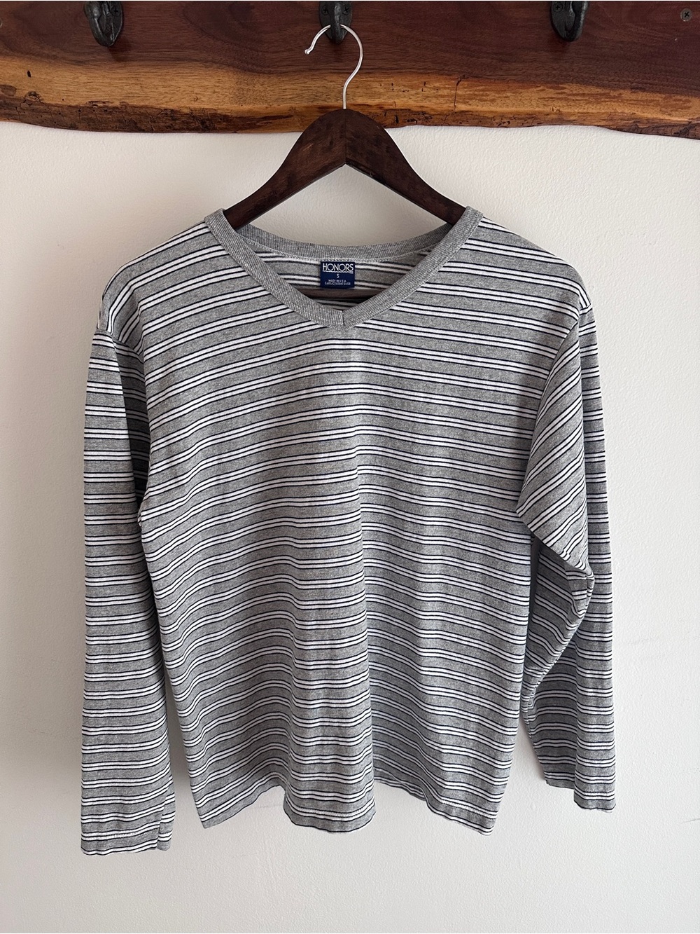 Honors Striped Cotton Long Sleeve Tee | Grey + Navy | Minimal Classic | S